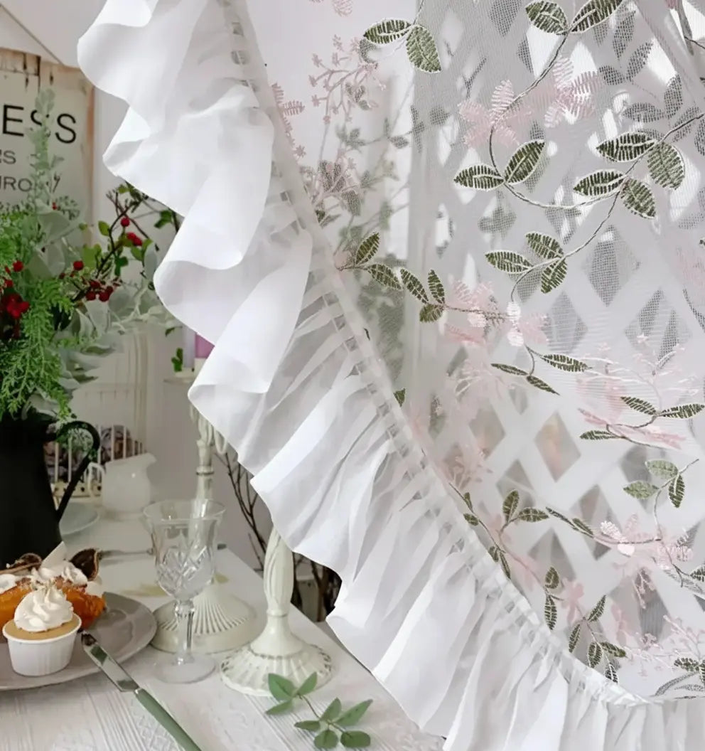 Florale Spitzenvorhänge – Pastoral Pink – Verschiedene Grössen