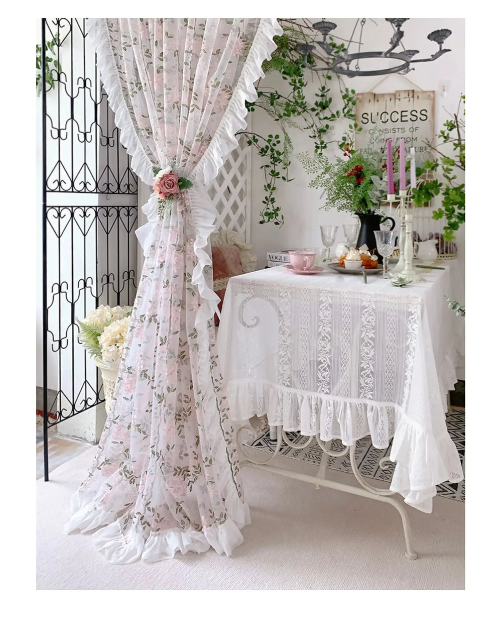 Florale Spitzenvorhänge – Pastoral Pink – Verschiedene Grössen