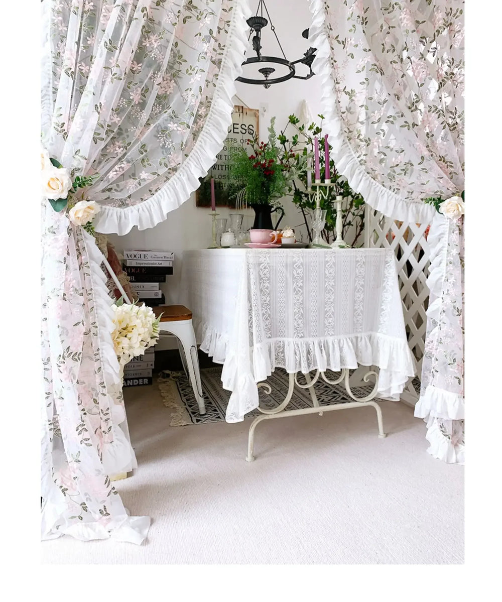 Florale Spitzenvorhänge – Pastoral Pink – Verschiedene Grössen