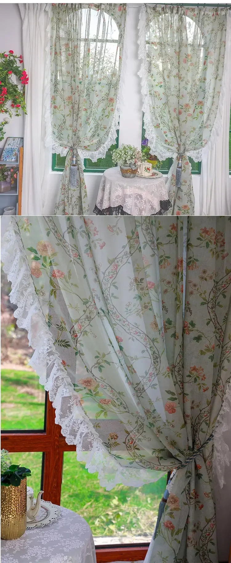 Florale Vorhänge – Vintage-Spitze – W200 x H140 CM