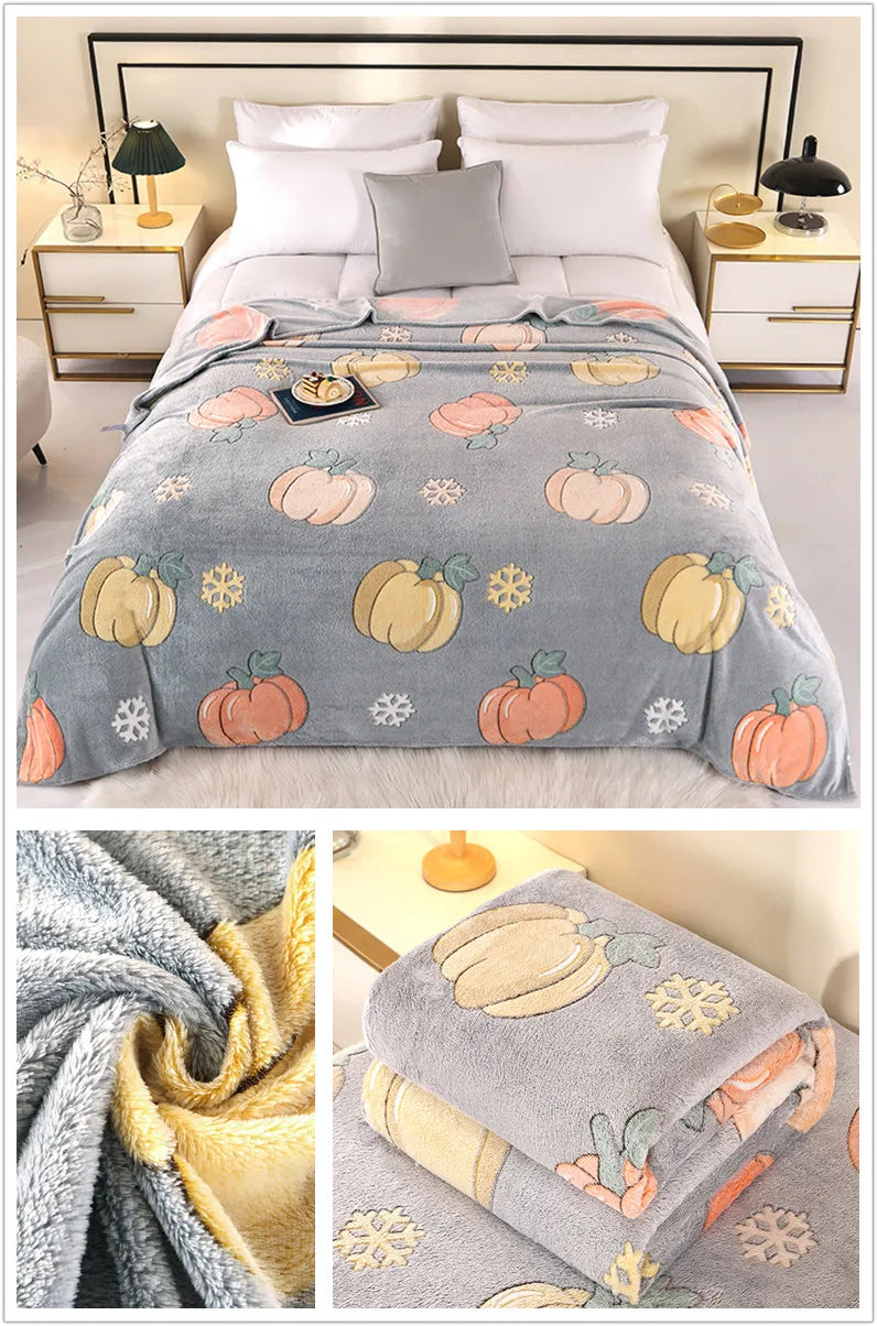 moderne Fleece-Decke mit floralen Mustern, orange Farbe, 150x200 cm