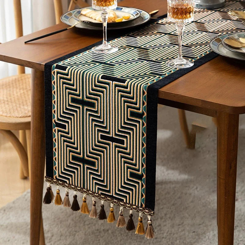 Floraler Tischläufer aus Polyester-Leinen, bunt, 35x200 cm