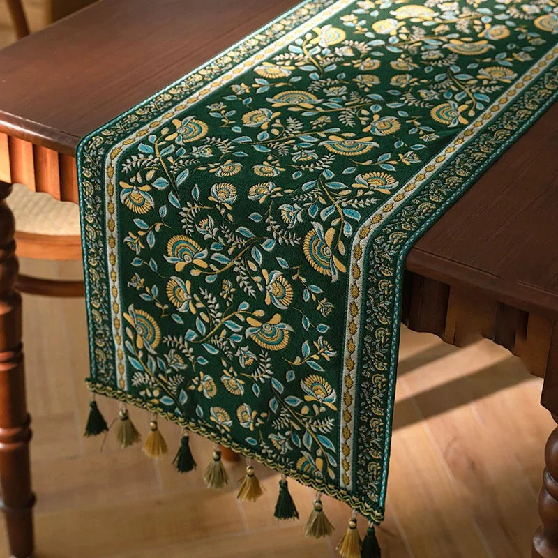 Floraler Tischläufer aus Polyester-Leinen, bunt, Grösse: 35x200cm