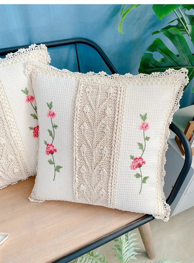 Florales Kissenbezug – Baumwollstickerei – 45x45cm