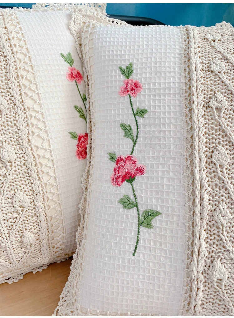 Florales Kissenbezug – Baumwollstickerei – 45x45cm