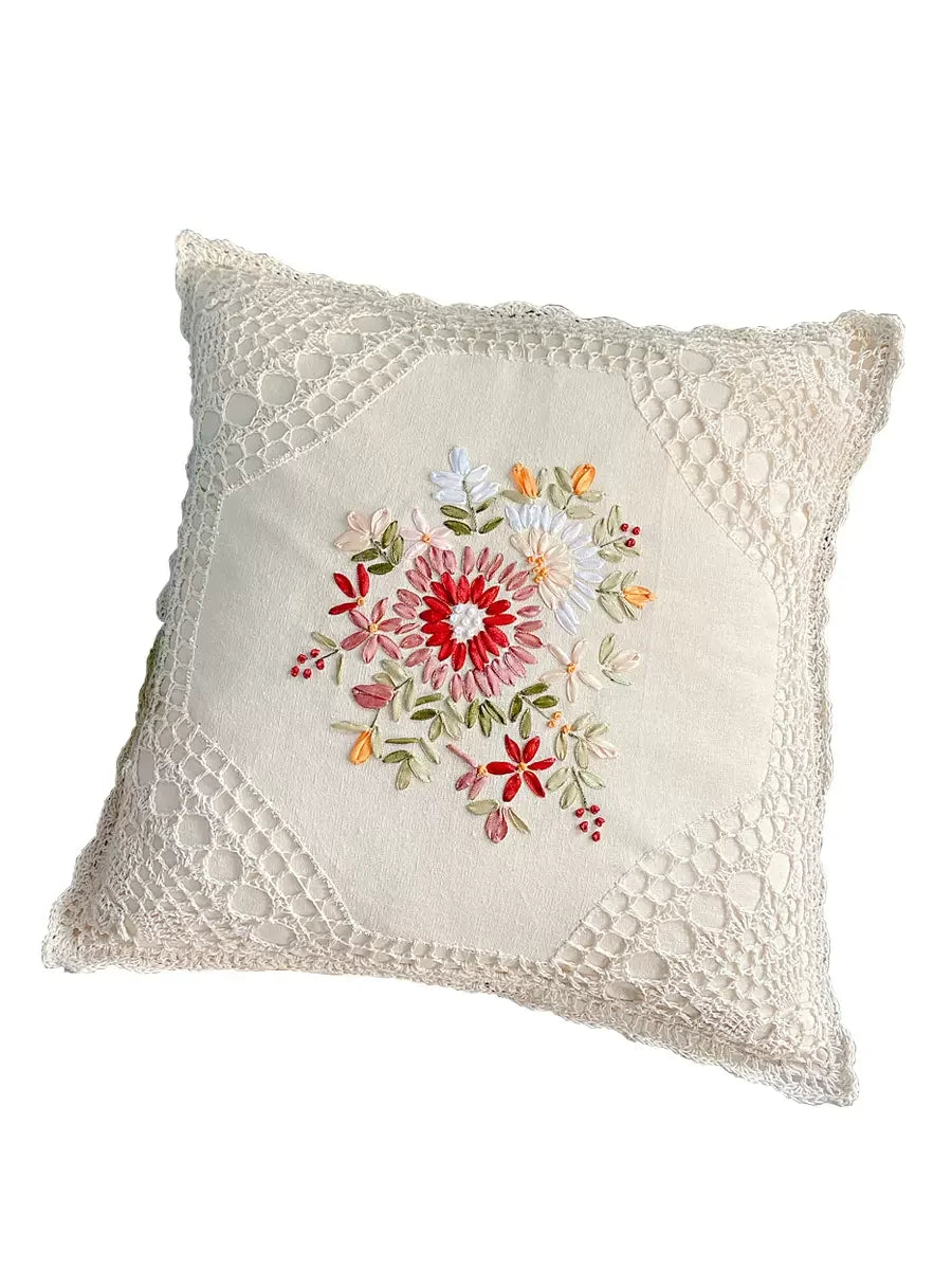 Florales Kissenbezug – Baumwollstickerei – 45x45cm