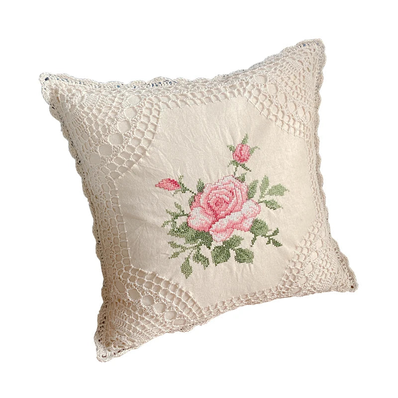 Florales Kissenbezug – Baumwollstickerei – 45x45cm