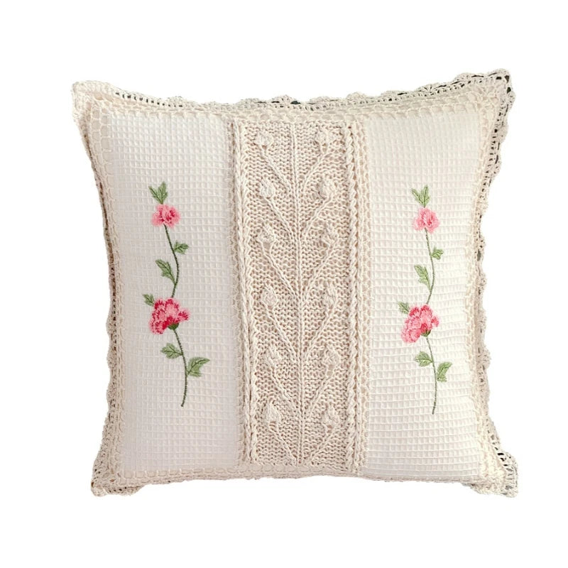 Florales Kissenbezug – Baumwollstickerei – 45x45cm