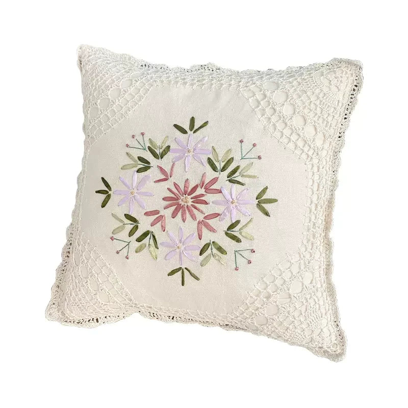 Florales Kissenbezug – Baumwollstickerei – 45x45cm