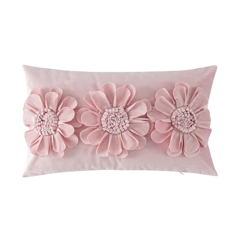 Florales Kissenbezug aus Samt – Handgemachtes 3D Design – Sofa/Bett