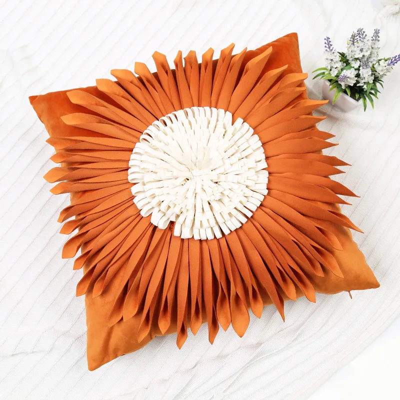 Florales Kissenbezug aus Samt – Handgemachtes 3D Design – Sofa/Bett