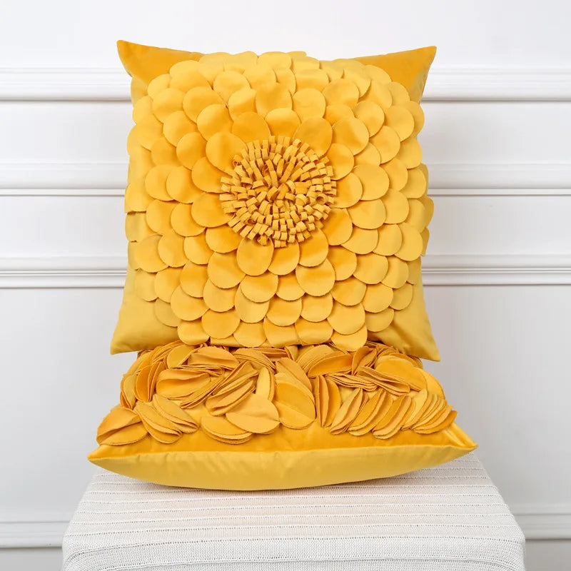 Florales Kissenbezug aus Samt – Handgemachtes 3D Design – Sofa/Bett
