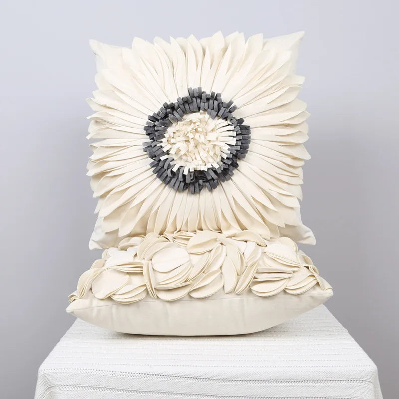 Florales Kissenbezug aus Samt – Handgemachtes 3D Design – Sofa/Bett