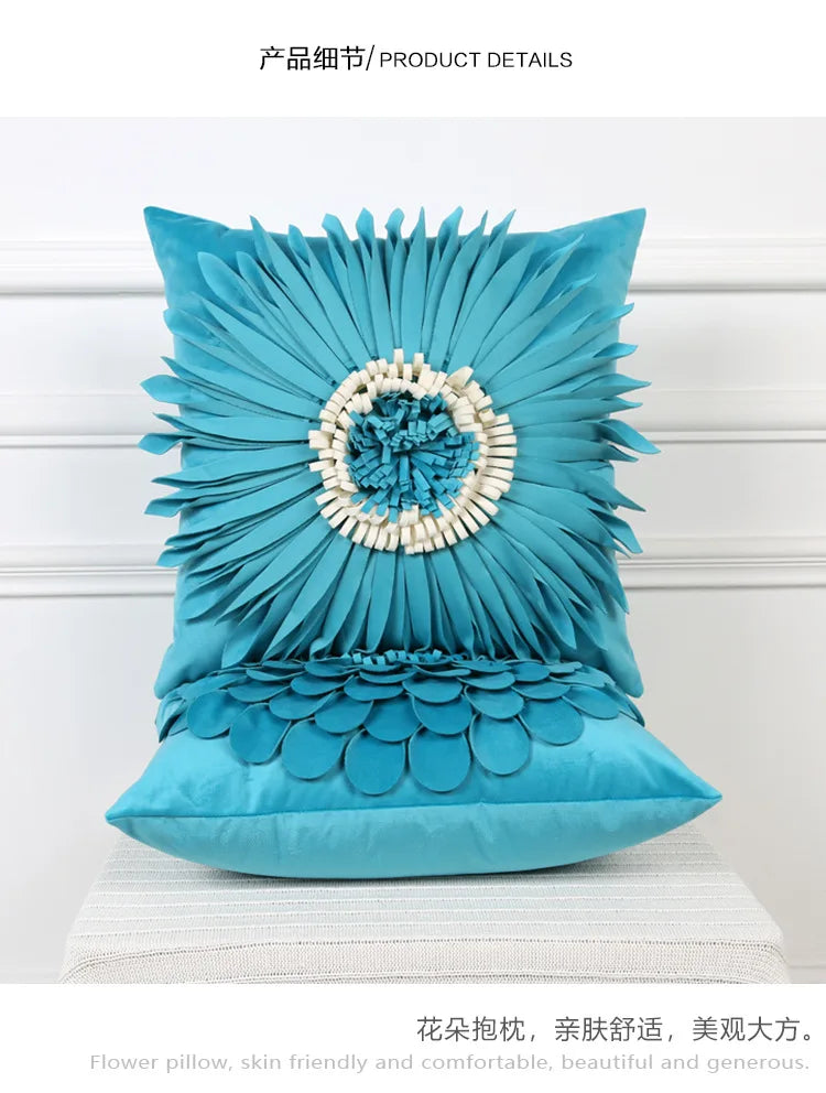 Florales Kissenbezug aus Samt – Handgemachtes 3D Design – Sofa/Bett