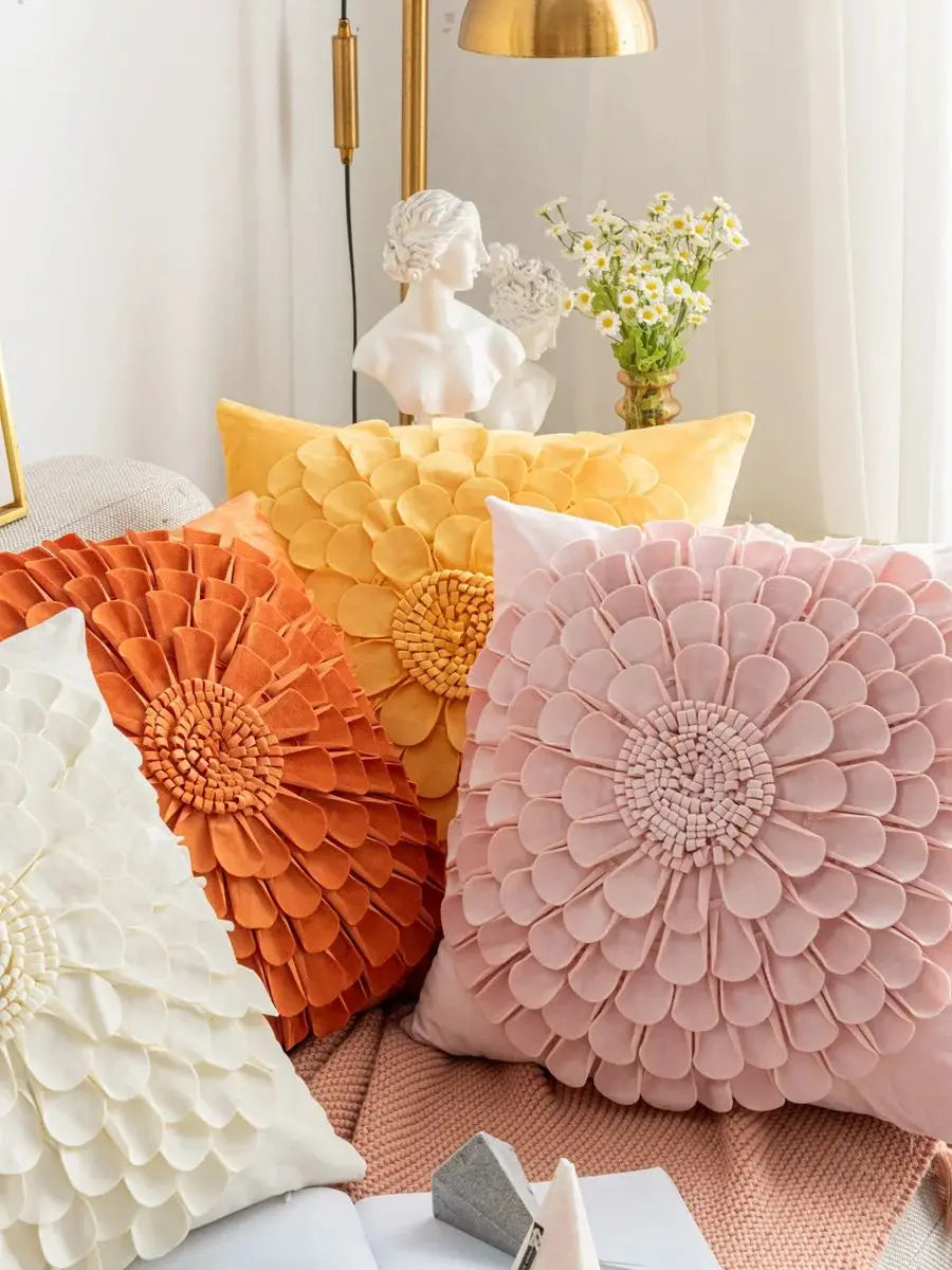Florales Kissenbezug aus Samt – Handgemachtes 3D Design – Sofa/Bett