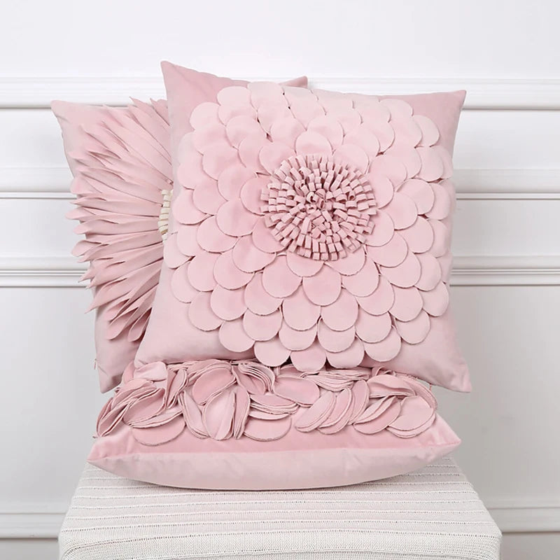Florales Kissenbezug aus Samt – Handgemachtes 3D Design – Sofa/Bett