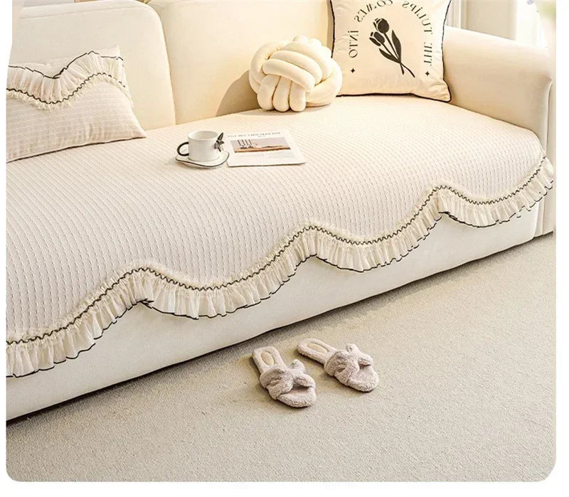 Französischer Chenille Sofabezug in Beige, Grösse 90x320 cm