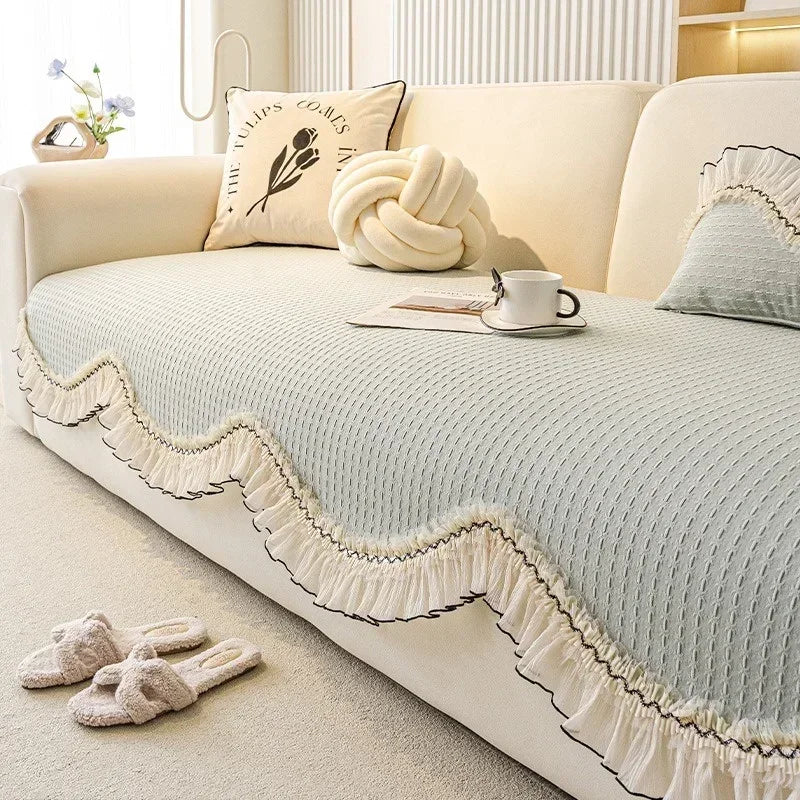 Französische Chenille-Sofabezüge, Farbe: Beige, Grösse: 90x320cm, eleganter Stil