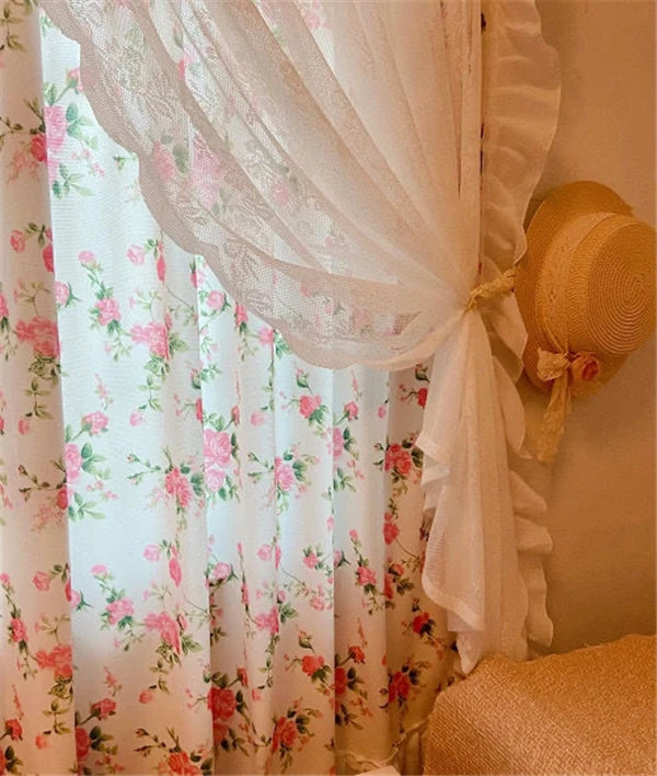 Eleganter pinkfarbener Vorhang aus Polyester, Blumenmuster, 1 St. B160 H220 CM, Ösen