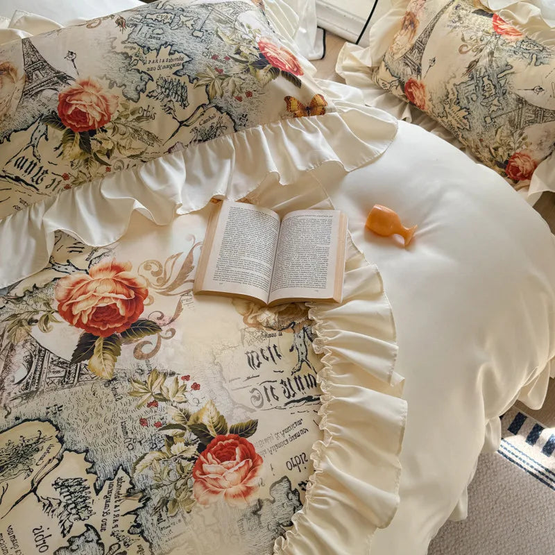Französischer Stil Bettbezug-Set – Baumwolle Blumen-Design – Verschiedene Grössen