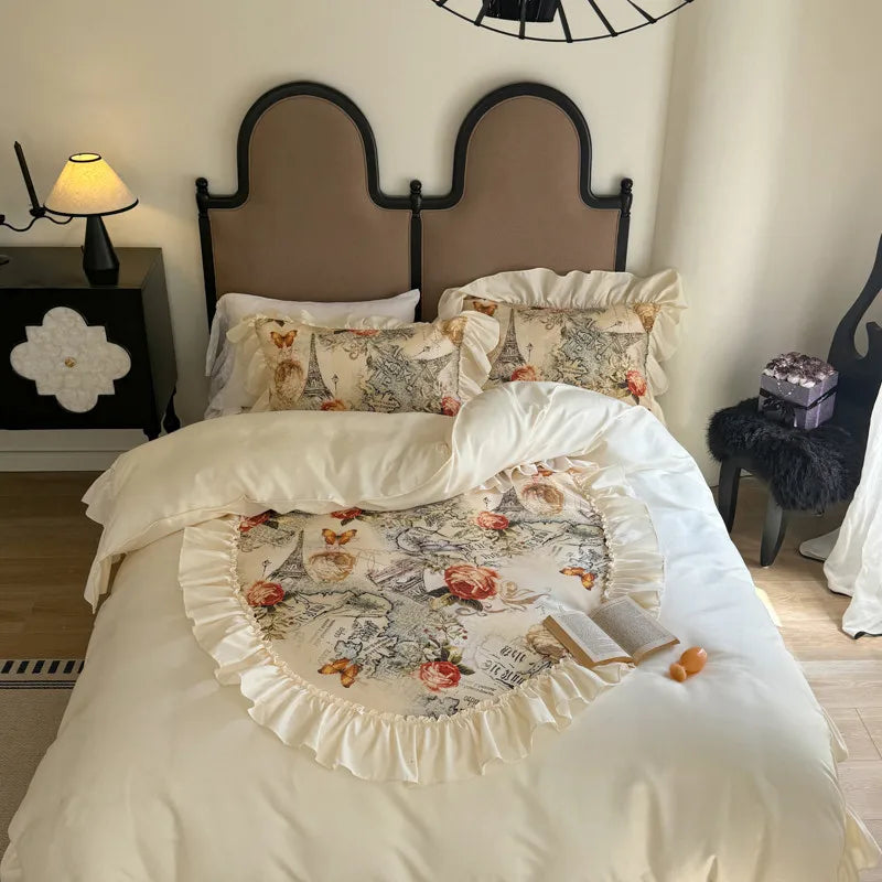 Französischer Stil Bettbezug-Set – Baumwolle Blumen-Design – Verschiedene Grössen