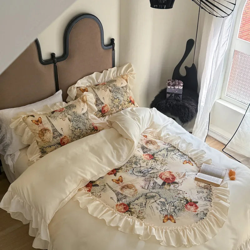 Französischer Stil Bettbezug-Set – Baumwolle Blumen-Design – Verschiedene Grössen