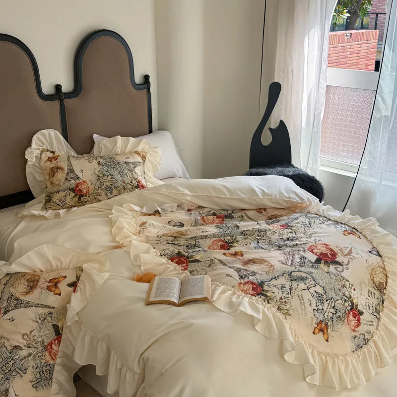 Französischer Stil Bettbezug-Set – Baumwolle Blumen-Design – Verschiedene Grössen