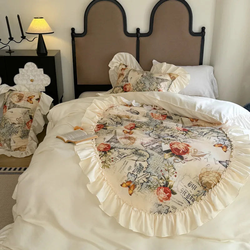 Französischer Stil Bettbezug-Set – Baumwolle Blumen-Design – Verschiedene Grössen