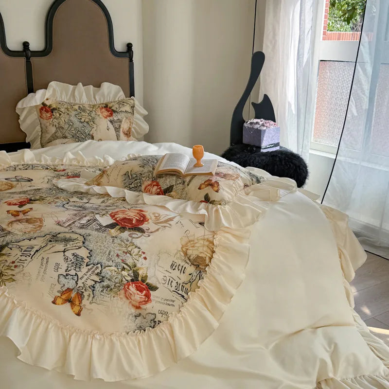 Französischer Stil Bettbezug-Set – Baumwolle Blumen-Design – Verschiedene Grössen