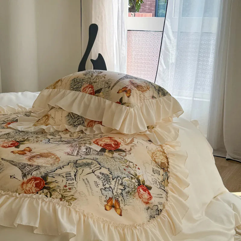 Französischer Stil Bettbezug-Set – Baumwolle Blumen-Design – Verschiedene Grössen