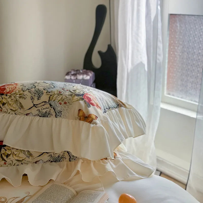 Französischer Stil Bettbezug-Set – Baumwolle Blumen-Design – Verschiedene Grössen