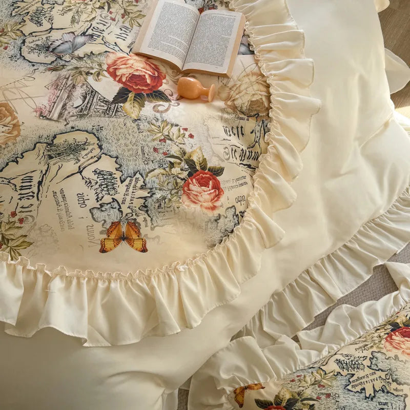 Französischer Stil Bettbezug-Set – Baumwolle Blumen-Design – Verschiedene Grössen