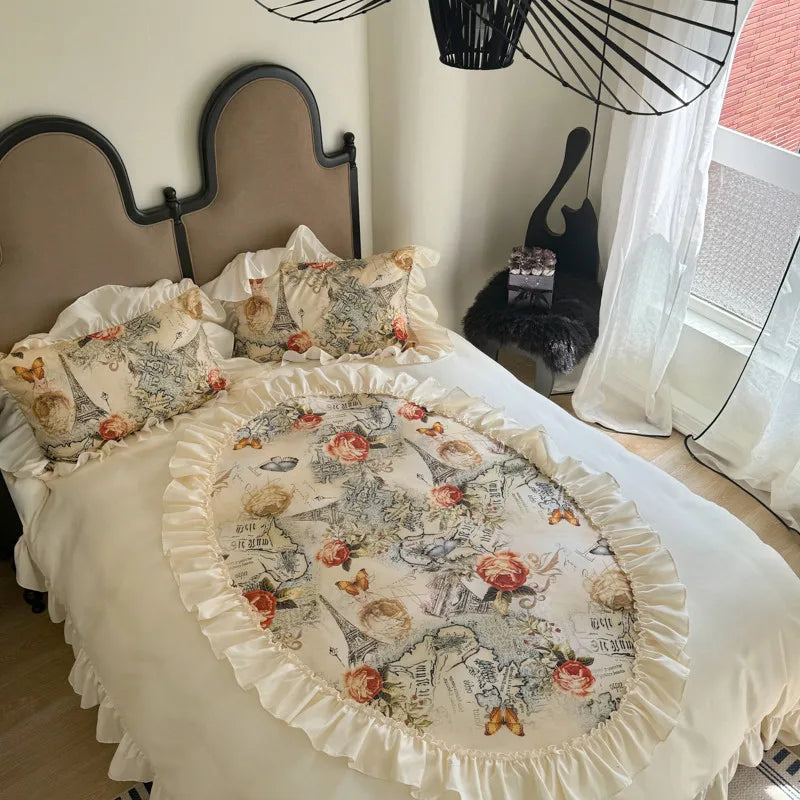 Französischer Stil Bettbezug-Set – Baumwolle Blumen-Design – Verschiedene Grössen