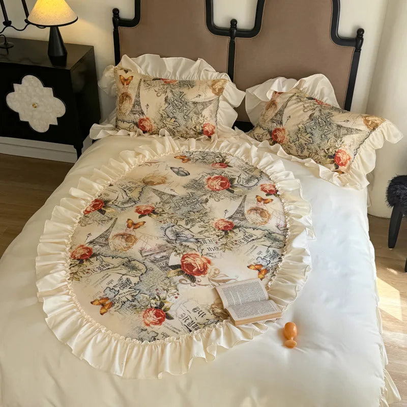 Französischer Stil Bettbezug-Set – Baumwolle Blumen-Design – Verschiedene Grössen