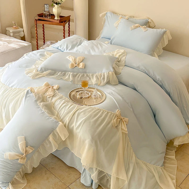 Französisches Mikrofaser Bettwäscheset in Blau, Grösse Queen 200x230 4 Stück