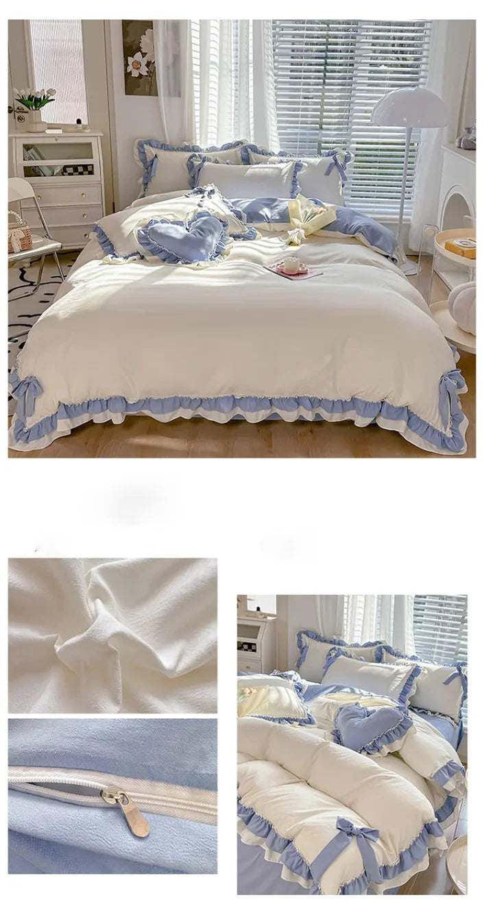 Frühlingsgrünes Bettwäsche-Set – Gebürstet – 5pcs