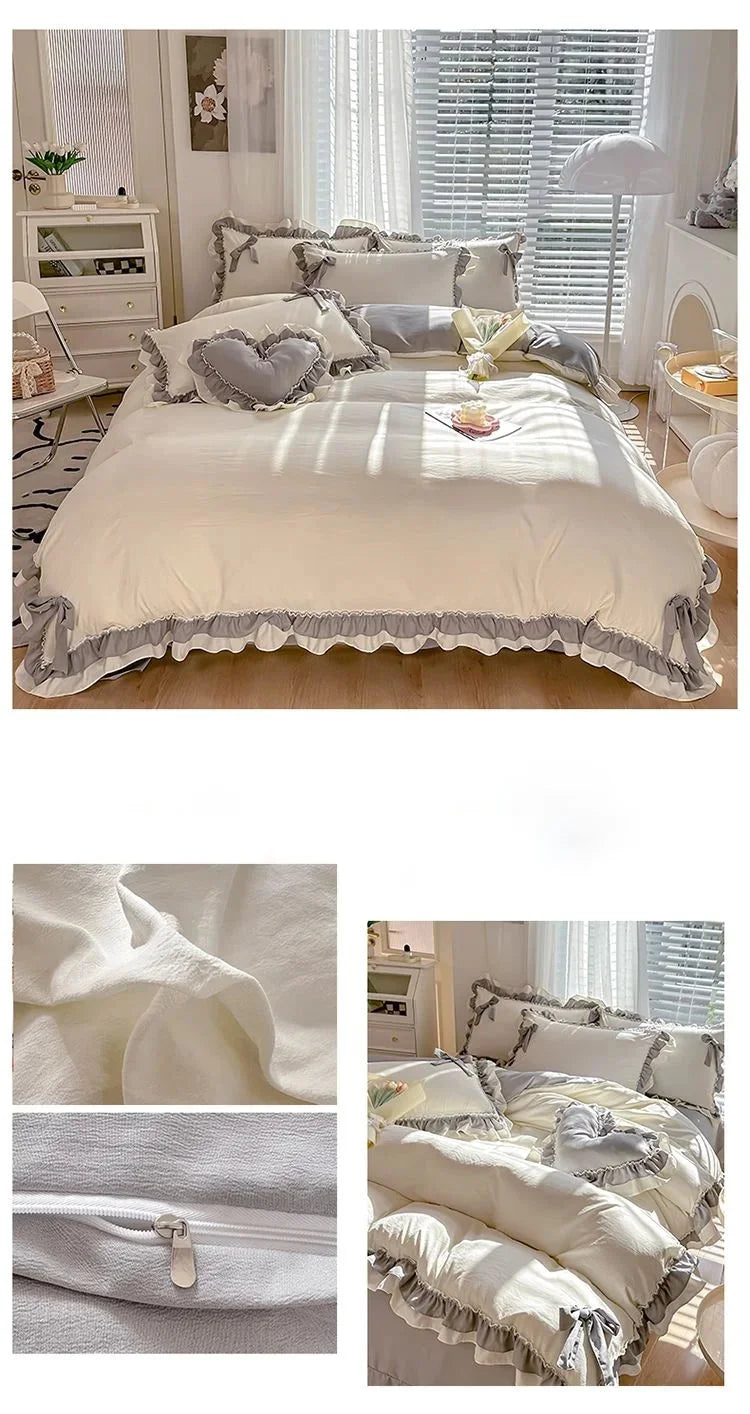 Frühlingsgrünes Bettwäsche-Set – Gebürstet – 5pcs