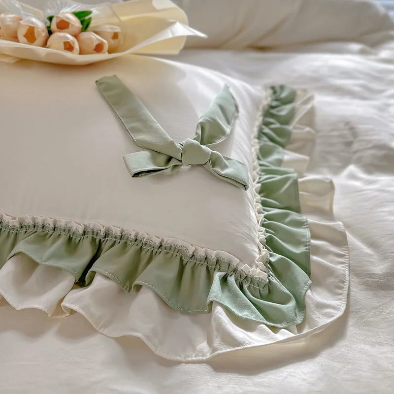 Frühlingsgrünes Bettwäsche-Set – Gebürstet – 5pcs