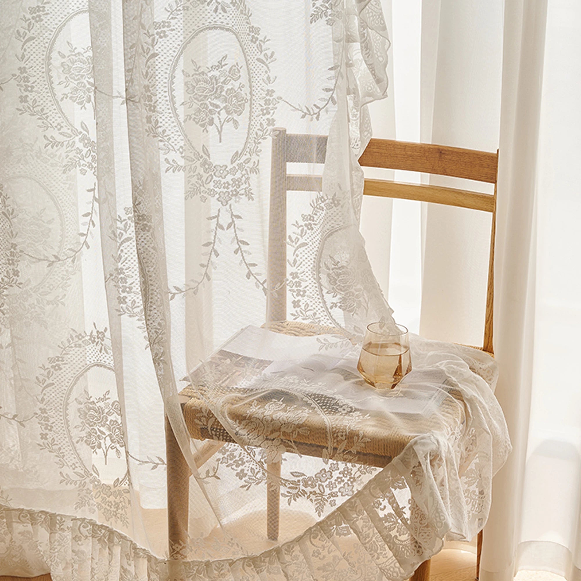 Pastoraler beige Vorhang aus Polyester mit Hakenbandsockel W200xH260cm