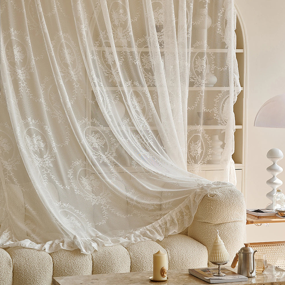 Beiger Pastoraler Vorhang aus Polyester, Grösse B200xH260cm mit Stangentasche