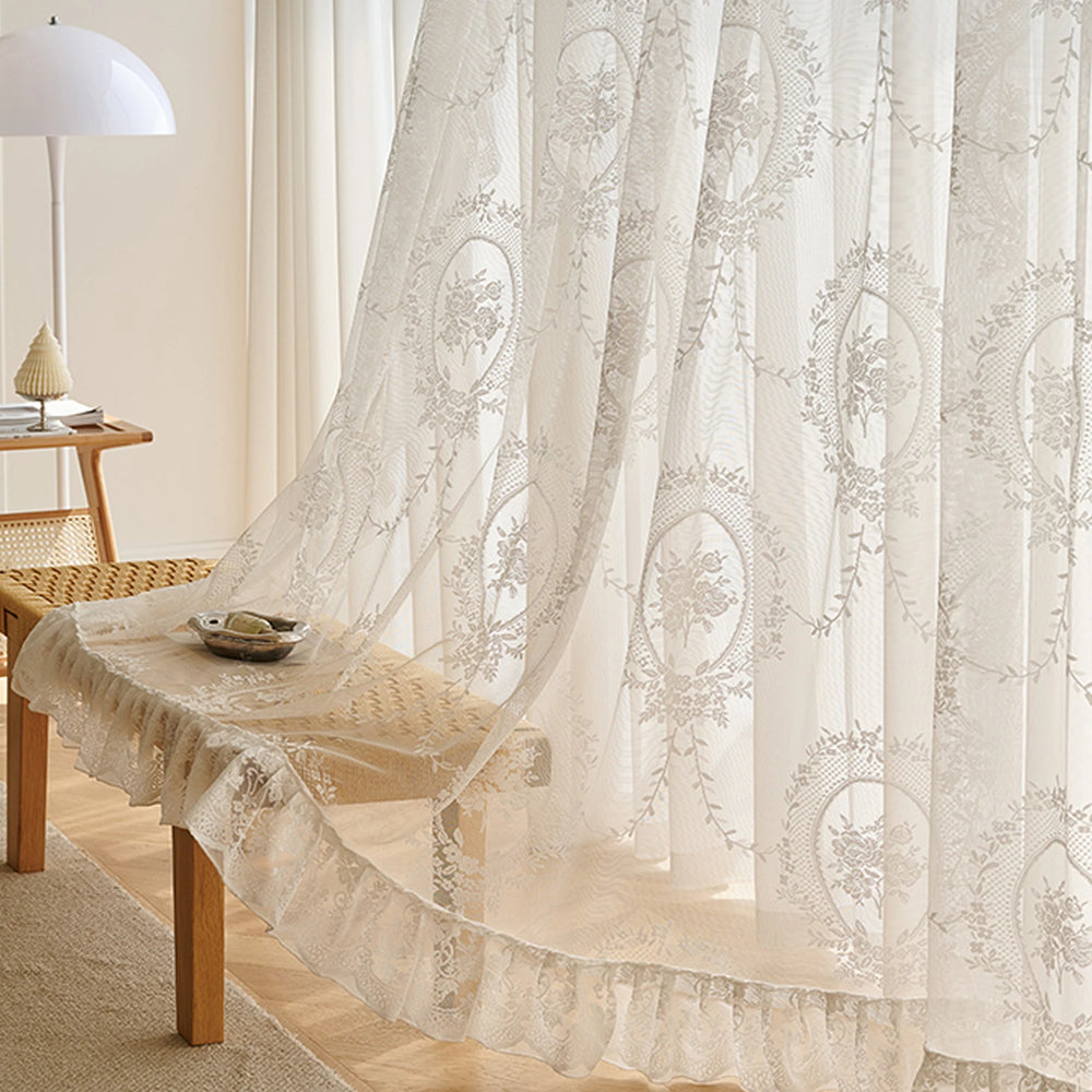 Pastoraler beige Vorhang, 100% Polyester, Hakenbandsockel, Grösse: B200xH260cm