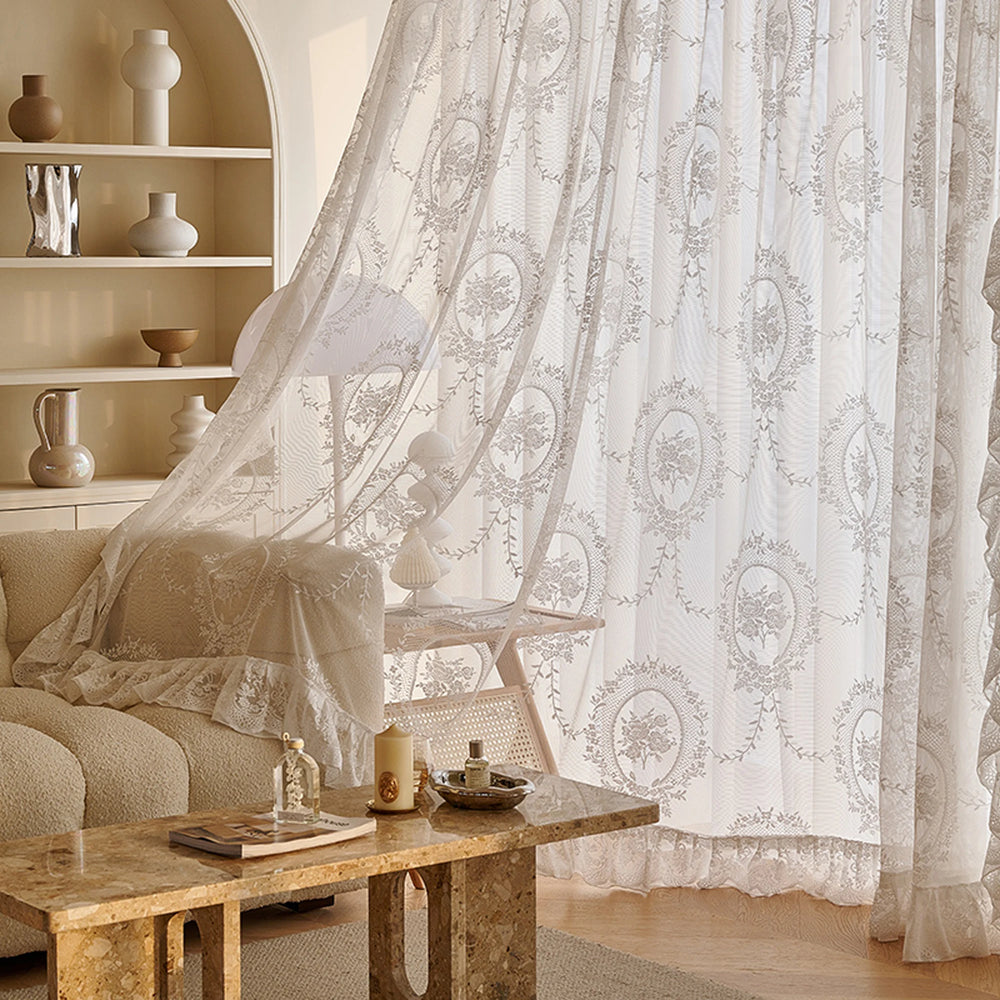 Pastoraler Vorhang aus Polyester in Beige, Grösse B200xH260cm, mit Ösenoberteil