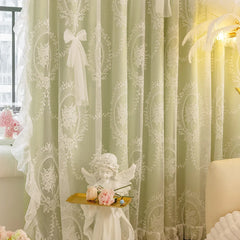 Spitzengardine aus Polyester in grün, Blumenmuster, B150cmxH250cm