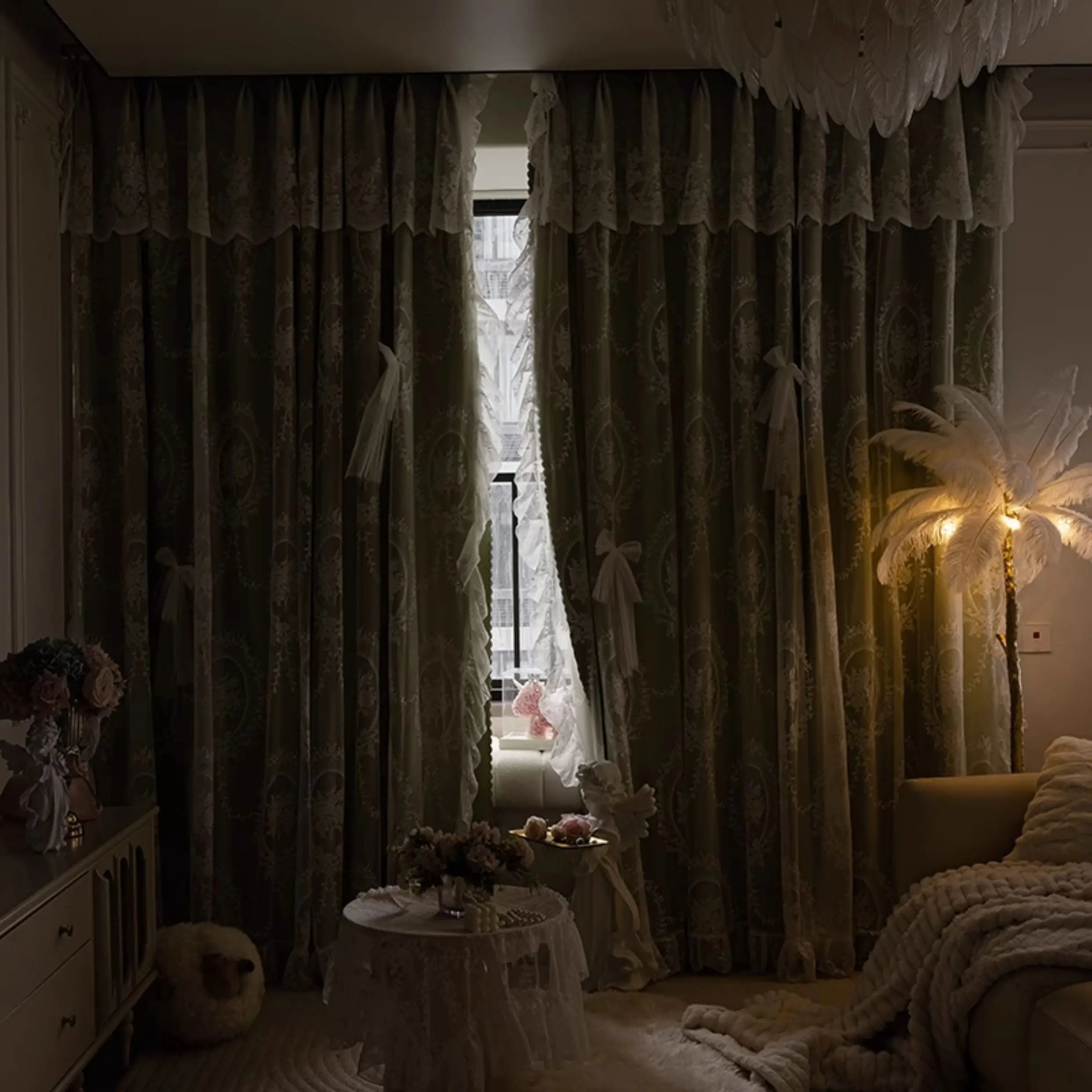 Europäische Spitzengardine aus Polyester, grün, Grösse: B150cmxH250cm im eleganten Stil