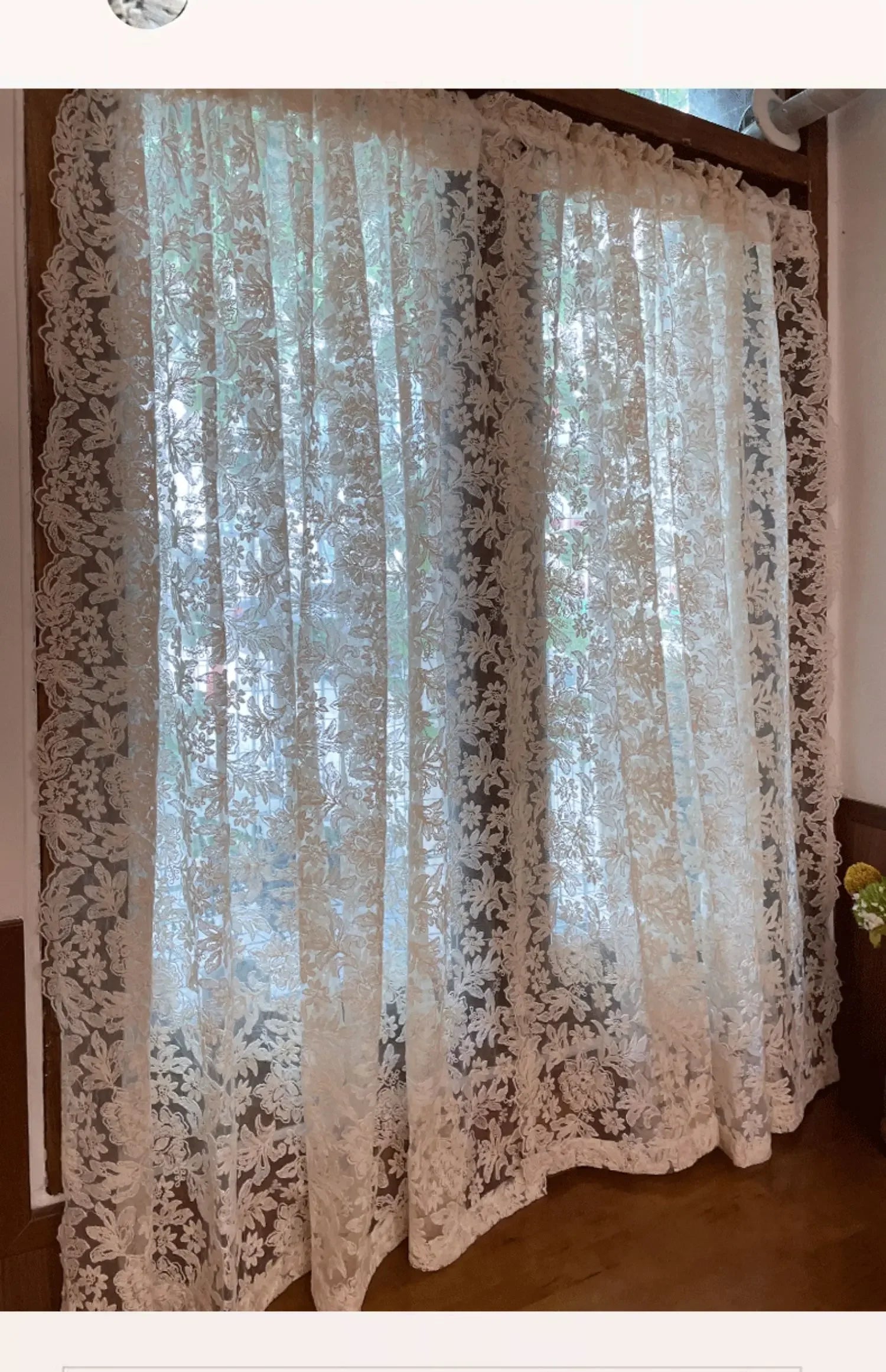 Vintage Spitzen Gazevorhang aus Polyester in Tüll, Grösse B130cmXH200cm, Verarbeitung: Ösen