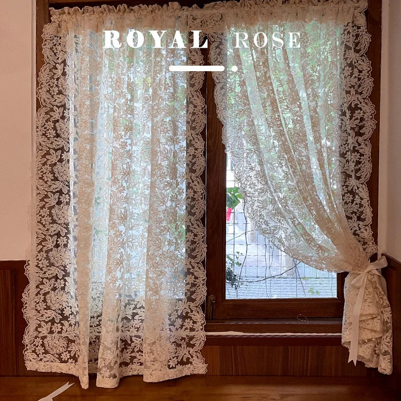 Gazevorhänge im Vintage-Spitzen-Design aus Tüll mit Ösen 130 cm x 150 cm
