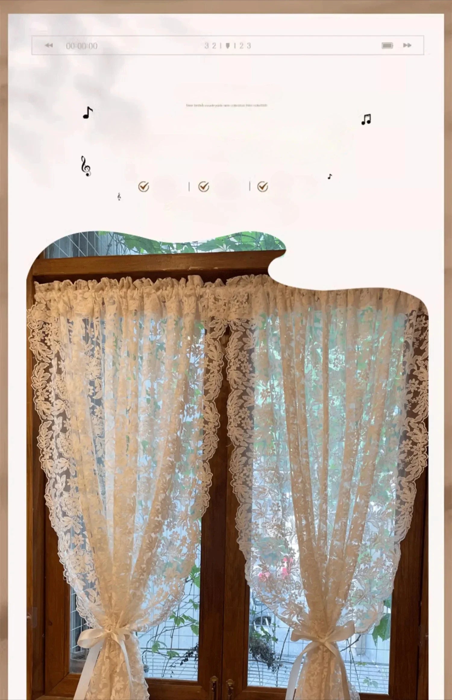 Gazevorhänge im Vintage-Spitzen-Design, Farbe: Tüll, Grösse: B130cmXH150cm, Verarbeitung: Ösen