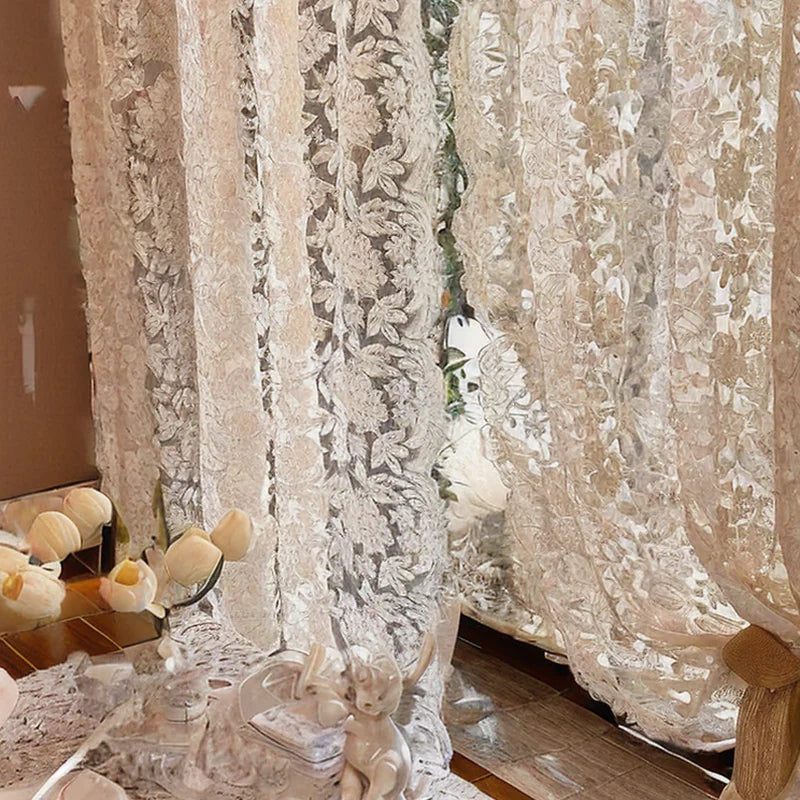 Gazevorhang im Vintage-Spitzen-Design, Farbe: Tüll, Grösse: B130cmXH150cm, Verarbeitung: Ösen, aus Polyester