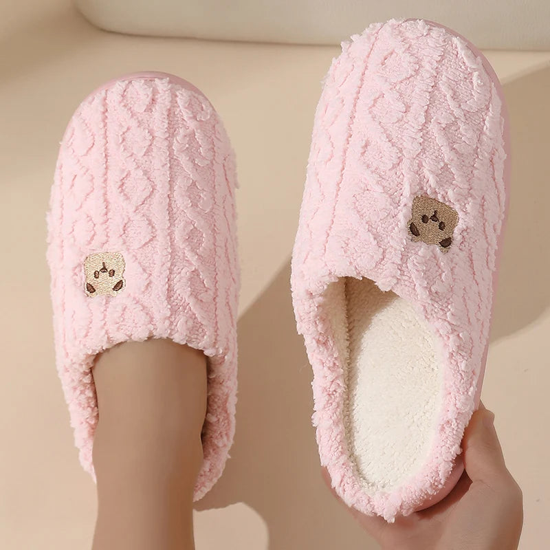Gemütliche Hausschuhe mit Cartoon Bär Design, Farbe: Dunkelgrau, Schuhgrösse: 36-37, aus Baumwolle