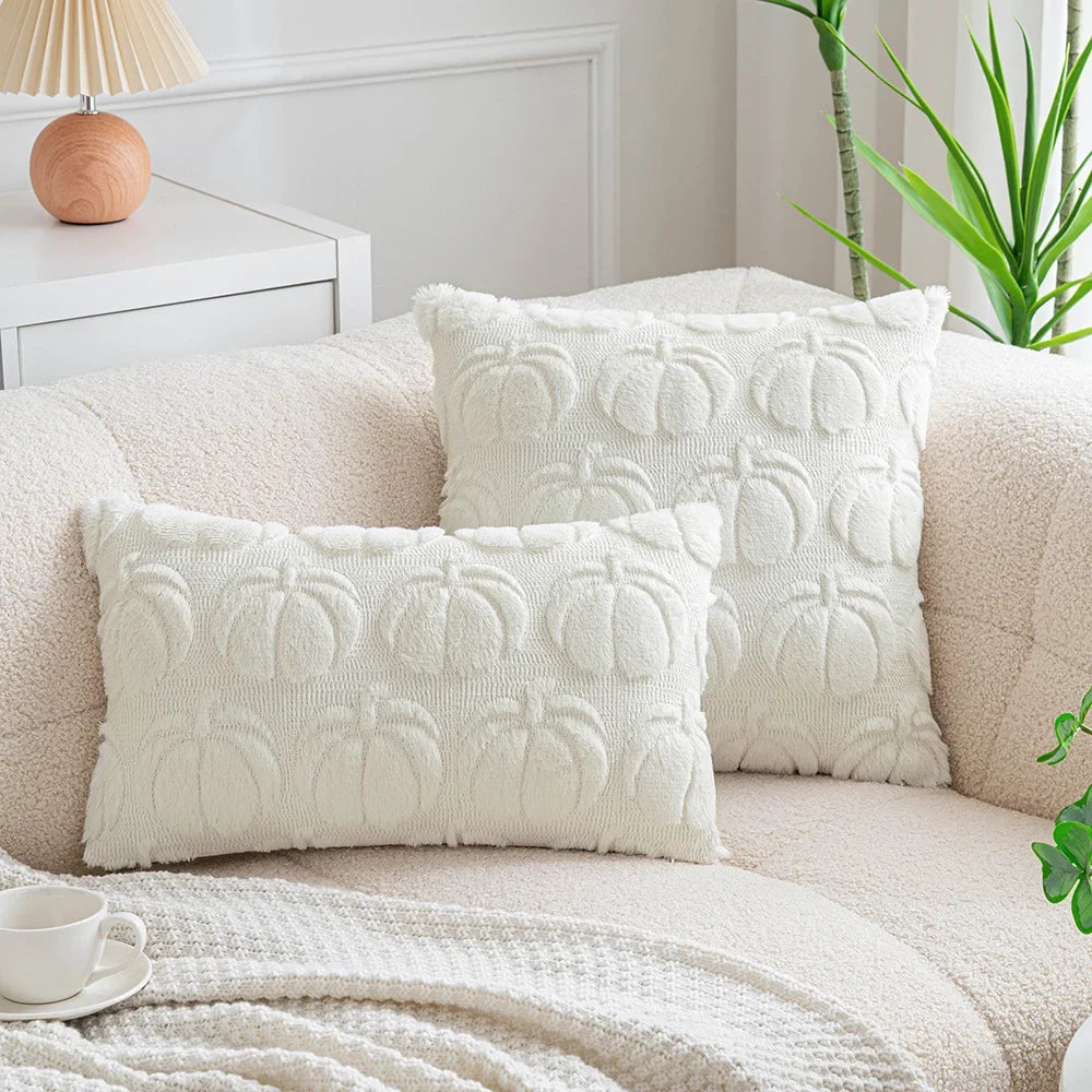 Geometrische Plüsch-Kissenbezüge aus Polyester in Weiss, 50x50 cm